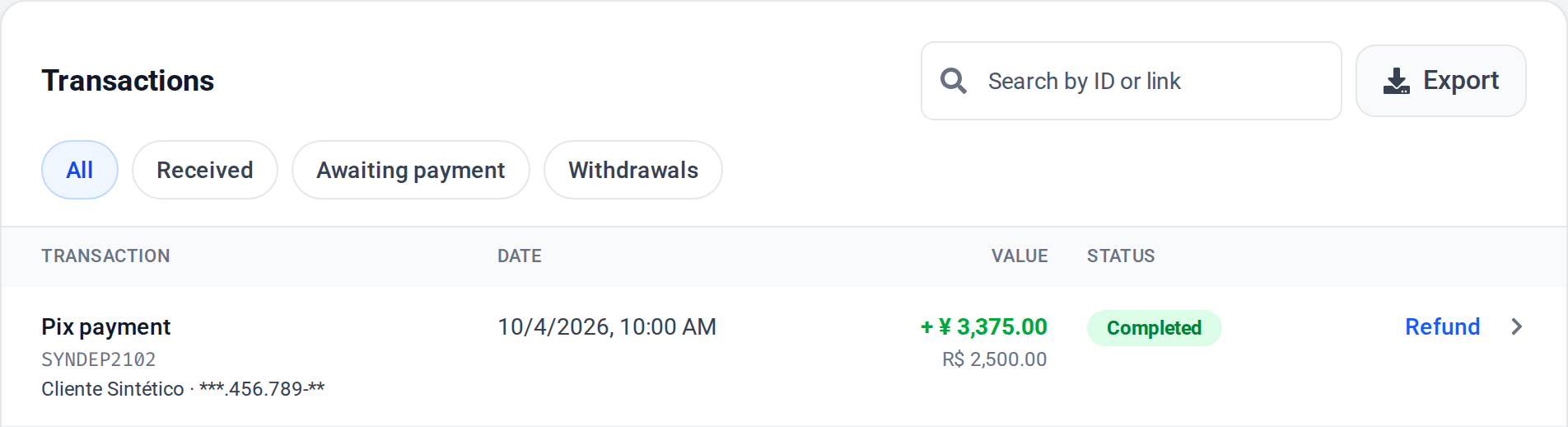 Example of payer data in your Wallet: name and masked CPF/CNPJ