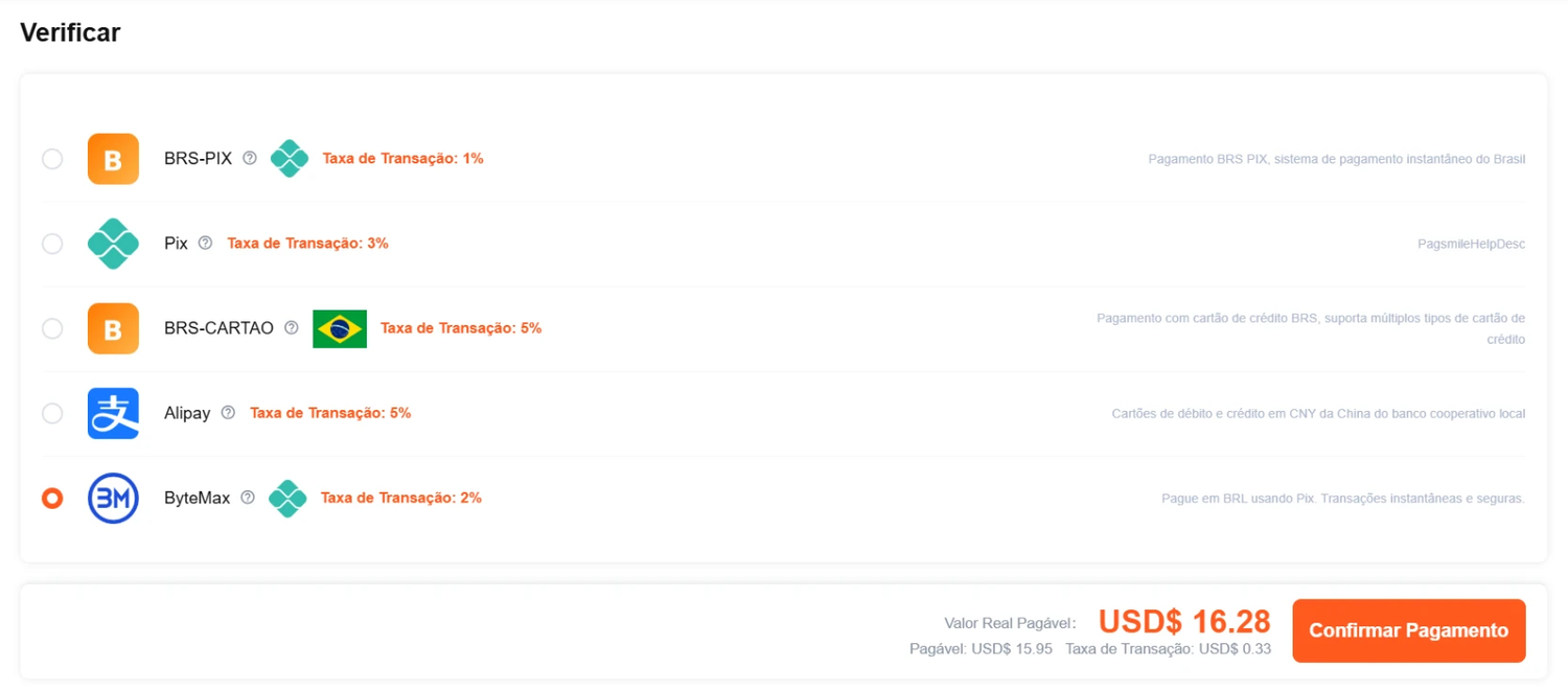 HubbuyCN checkout screen with the ByteMax option selected